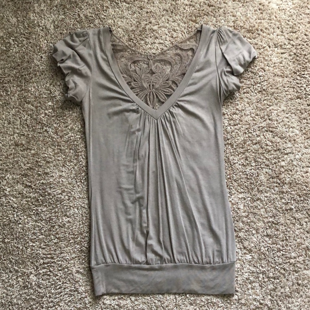 Charlotte Russe taupe short sleeve blouse
